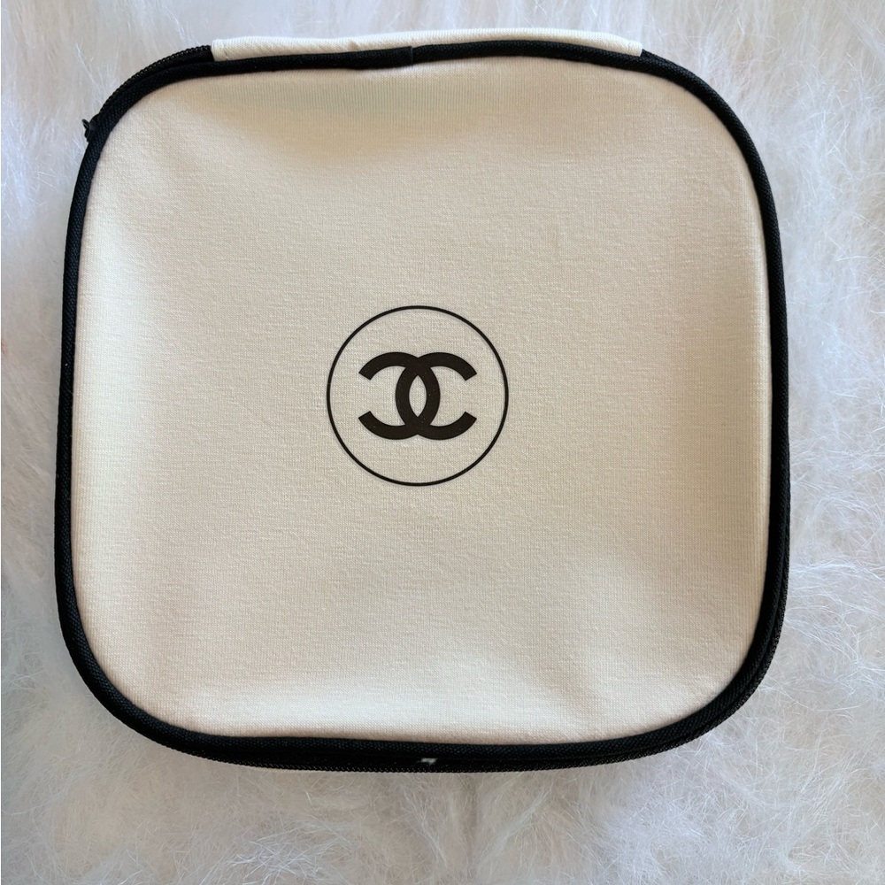Chanel Ivory and Black Logo Pouch